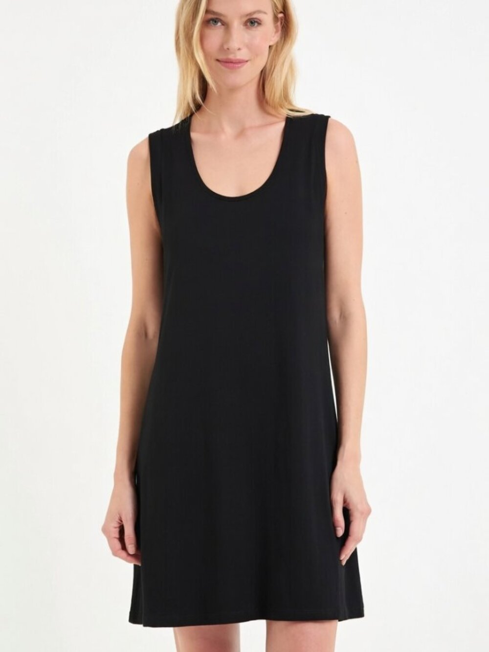 Kasper Black Jersey Knit Sleeveless Dress Women's Size Large A-Line Shift
